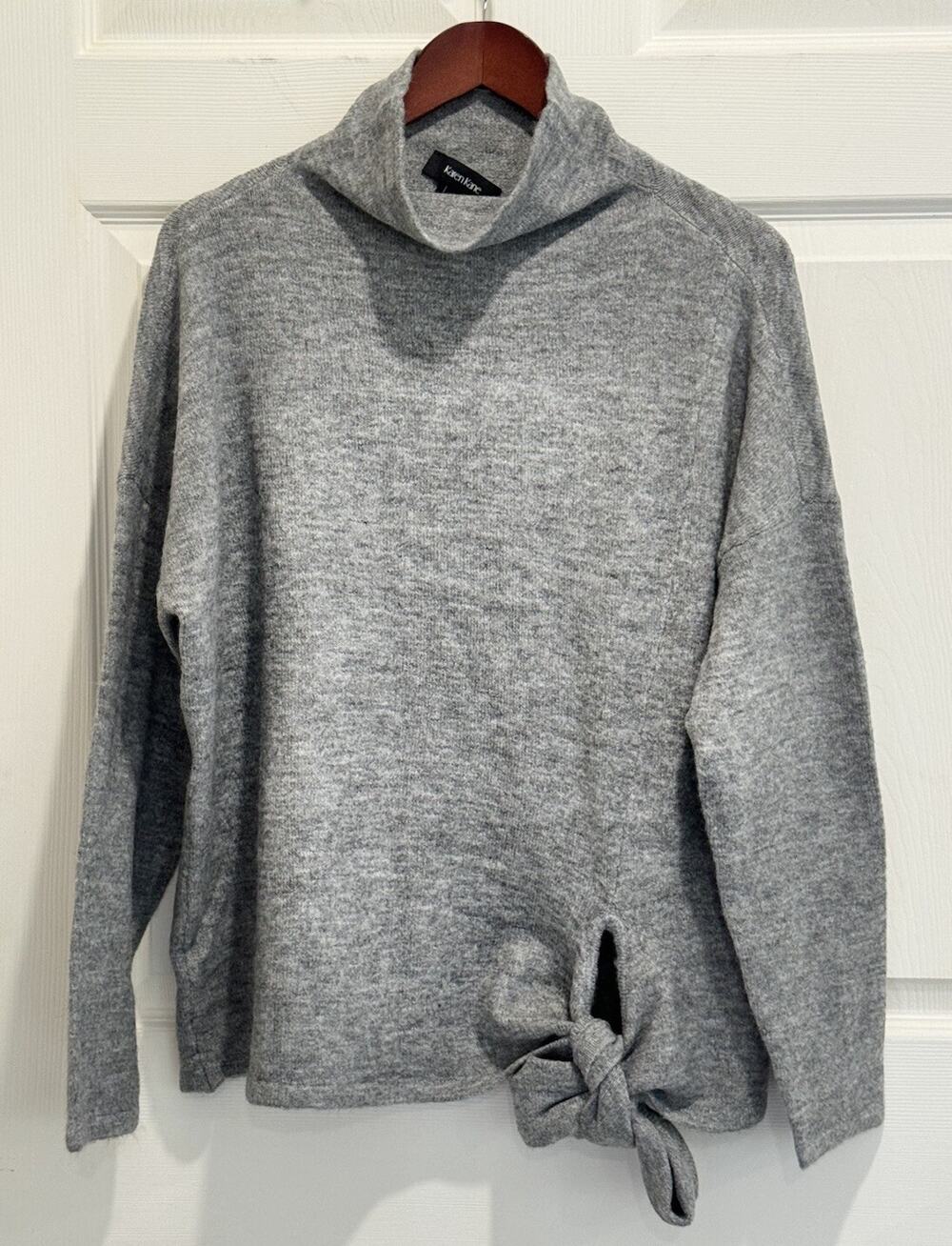 KAREN KANE Size M Gray Soft Knit Long Sleeve Mock Neck Tie Sweater NEW